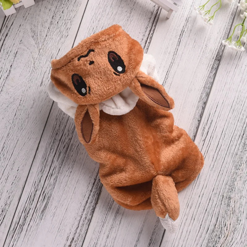 Eevee Anime Cosplay Dog Costume – Kawaii Plush Insulated Coat for Small Dogs