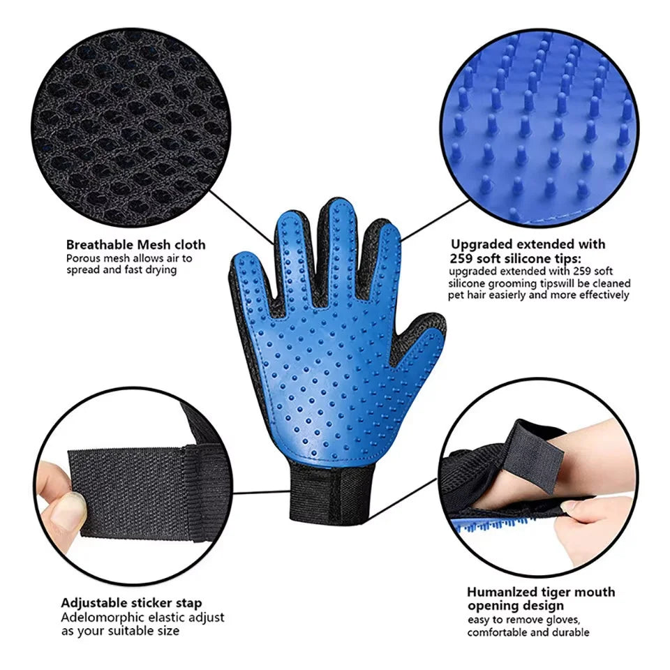 2-in-1 Grooming Glove & De-Shedding Brush for Dogs, Cats & Rabbits