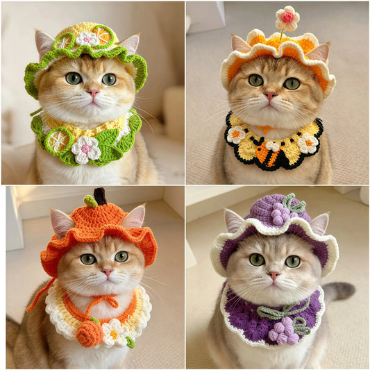 Knitted Hat & Scarf Costume Set for Cats