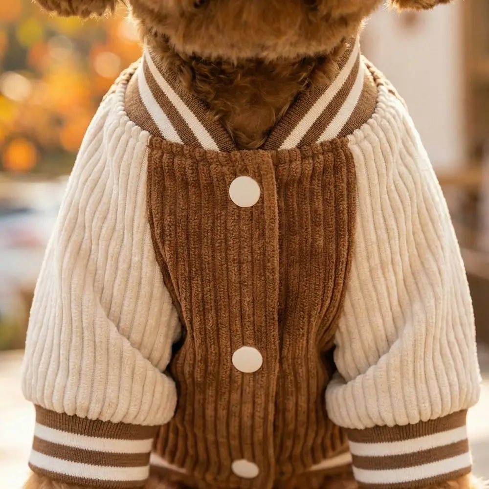 Embroidered Dog Baseball Jacket – Warm Cotton Pet Coat