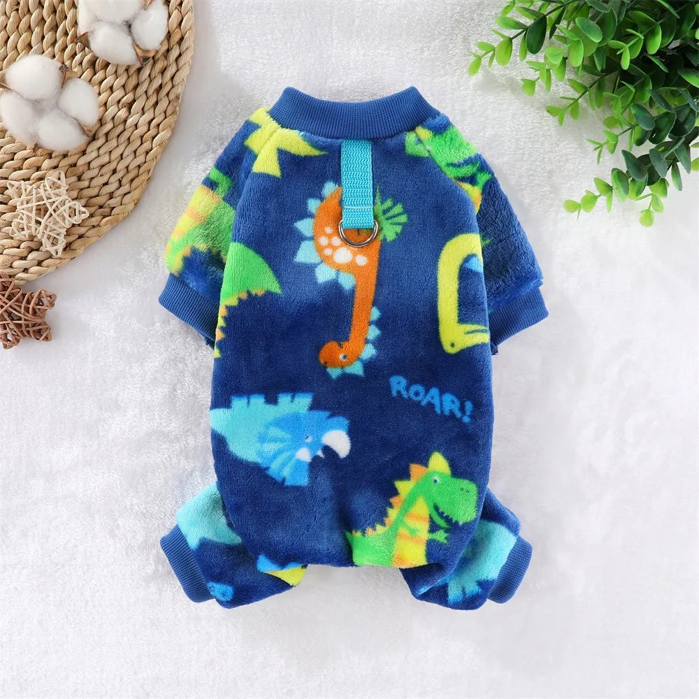 Fleece Dog & Cat Jumpsuit with Leash Ring | Soft Warm Autumn Winter Coat for Puppies to Large Dogs