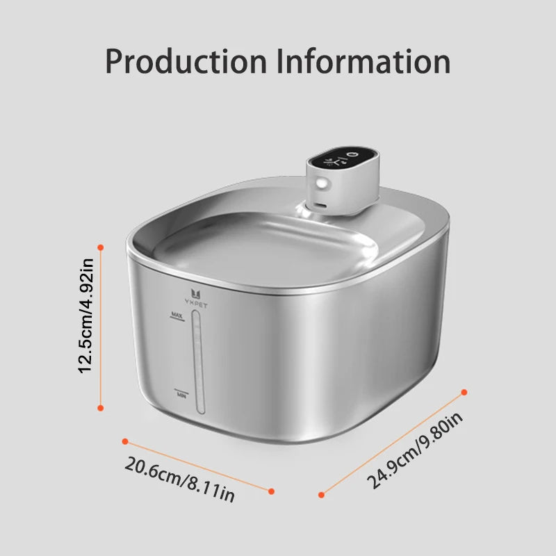 4L Stainless Steel Wireless Pet Water Fountain with Motion Sensor