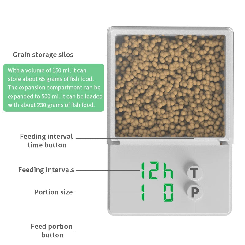 Distributeur automatique de nourriture pour poissons – Distributeur quantitatif pour poissons rouges et aquariums intérieurs