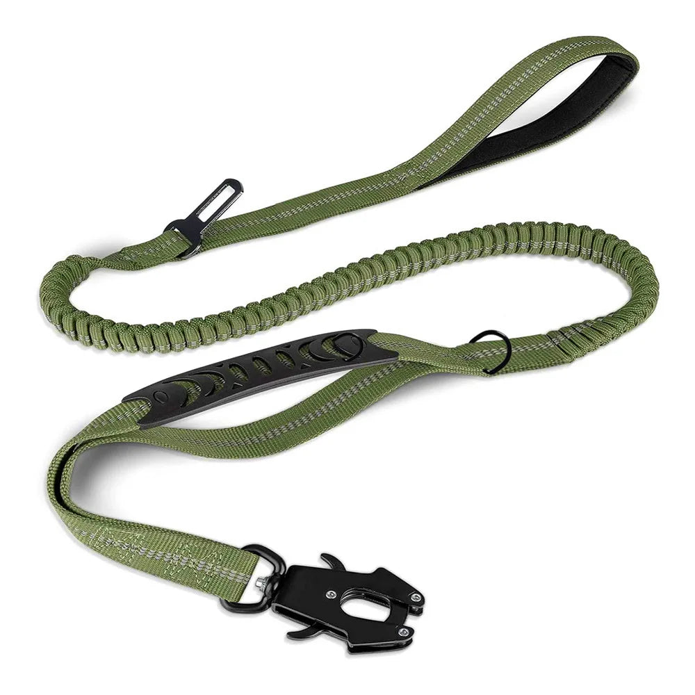 Reflective Bungee Dog Leash - Heavy Duty No-Pull Lead with Car Seatbelt