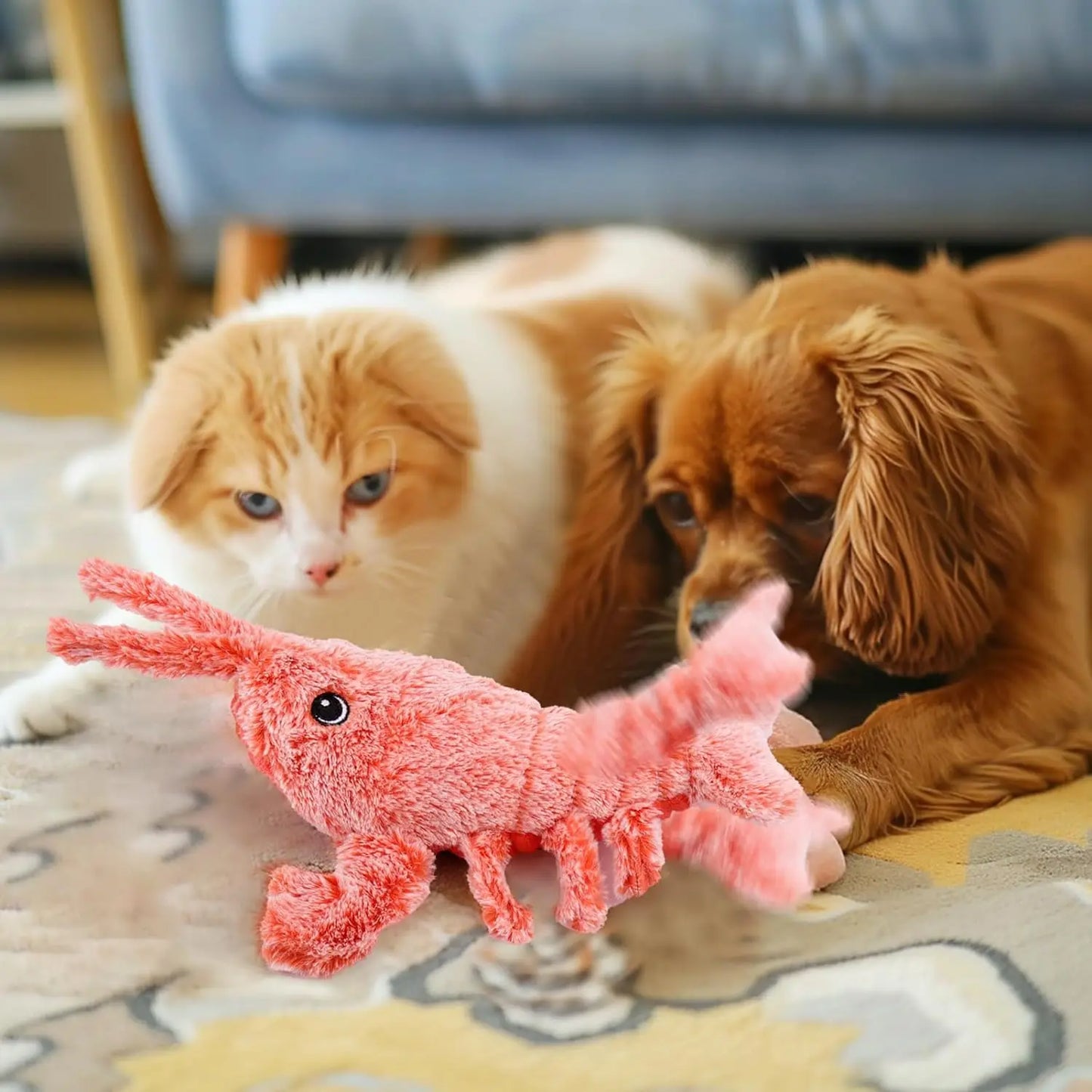 Jouet interactif pour chat en forme de homard doux rechargeable par USB avec couineur