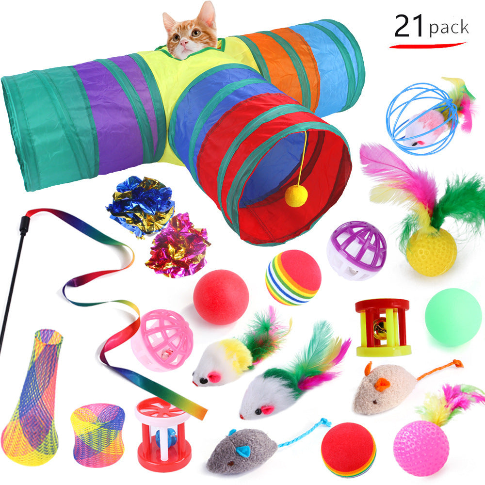 Foldable Cat Play Tunnel with Toys - Interactive Tent for Kittens