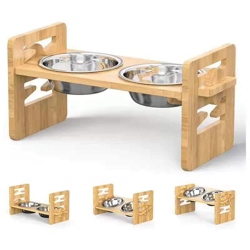 Bamboo Elevated Slanted Bowl Stand for Dogs & Cats — 15° Tilt or Flat, 6 Adjustable Heights