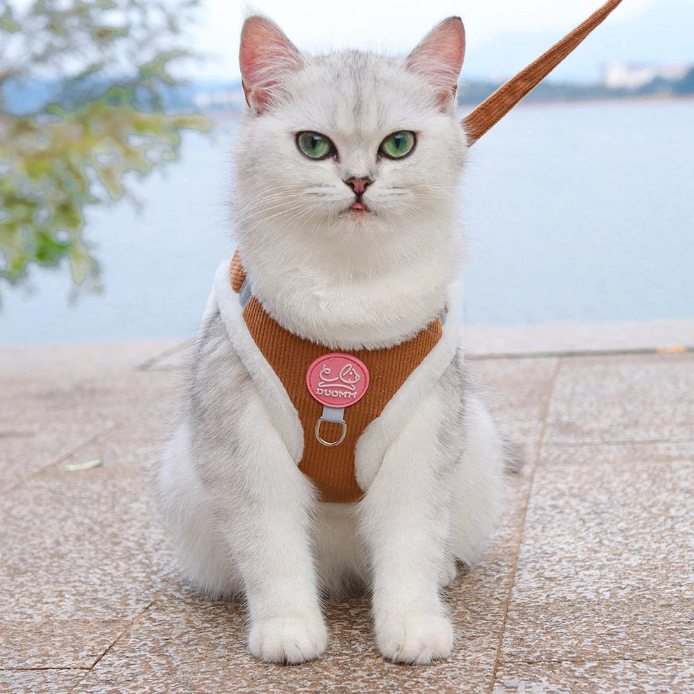 Rabbit Fur Harness & Leash Set for Cats & Small Dogs