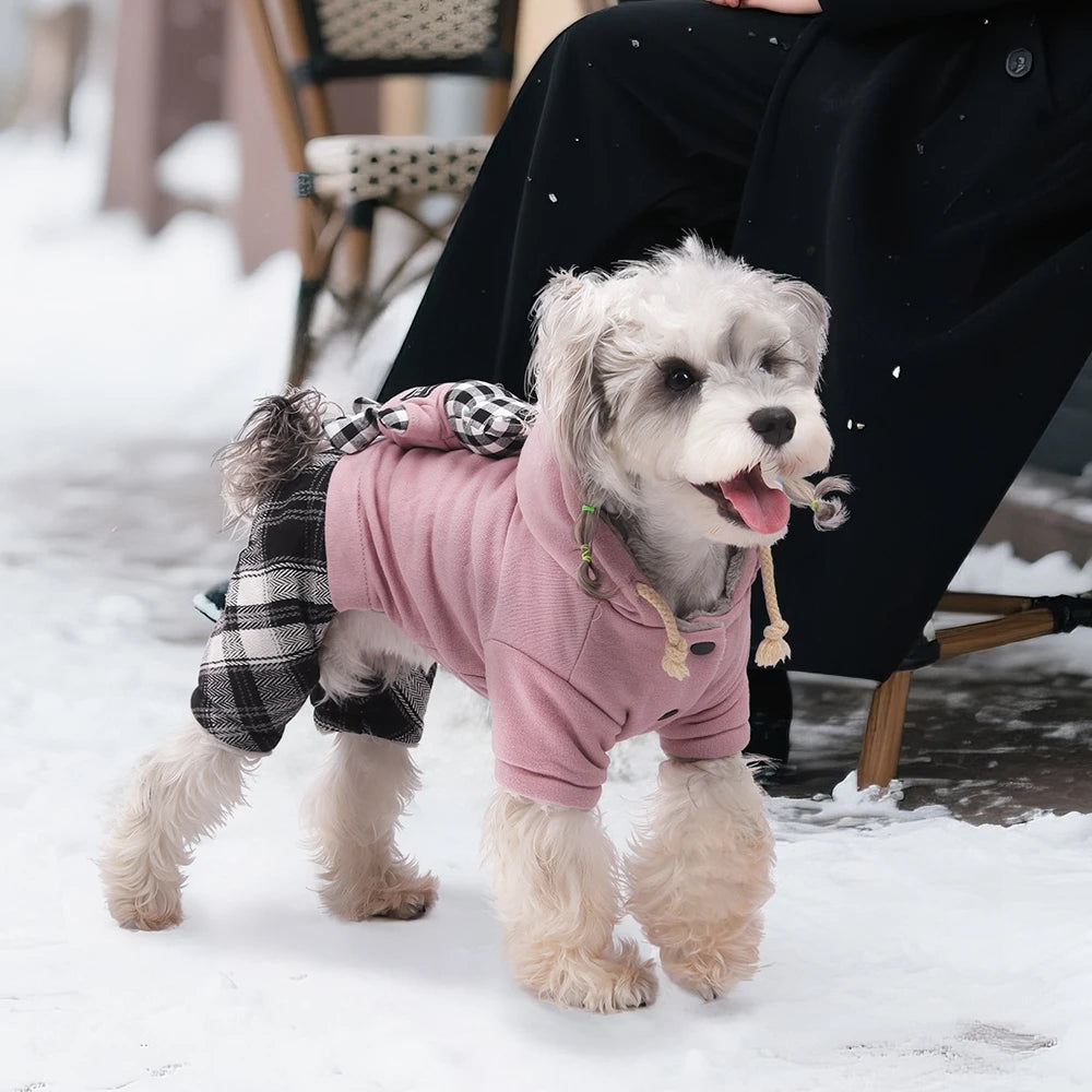 Thickened Fleece Dog Jumpsuit with Hood
