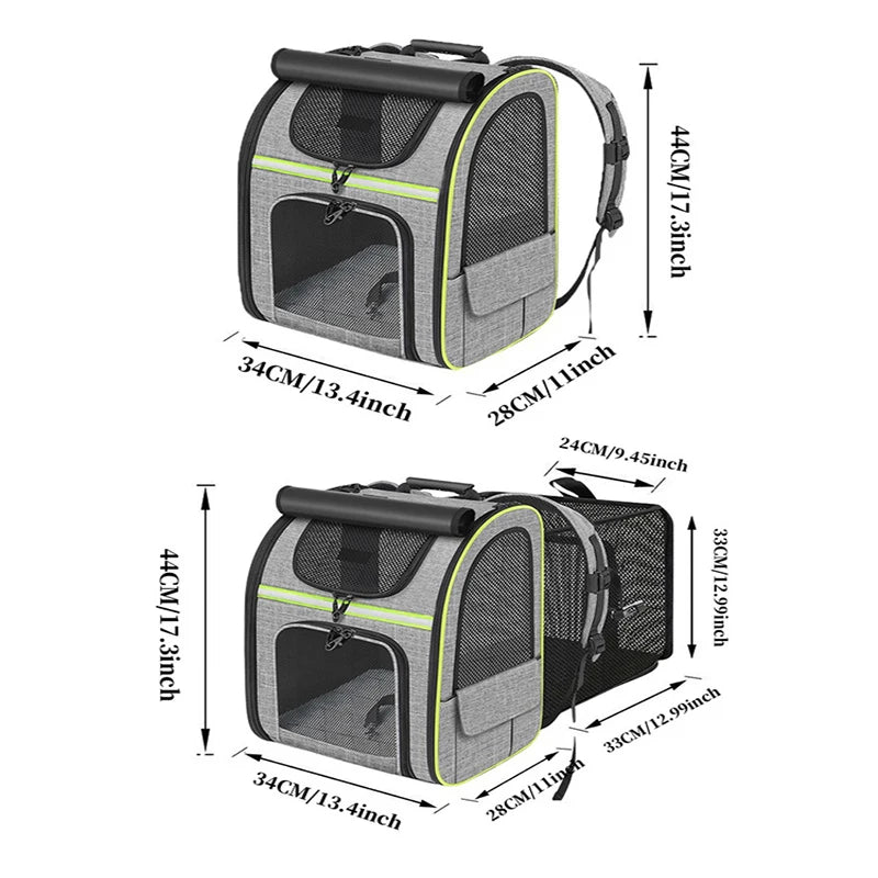 Sac à dos de transport extensible pour chat avec housse pare-soleil et maille respirante