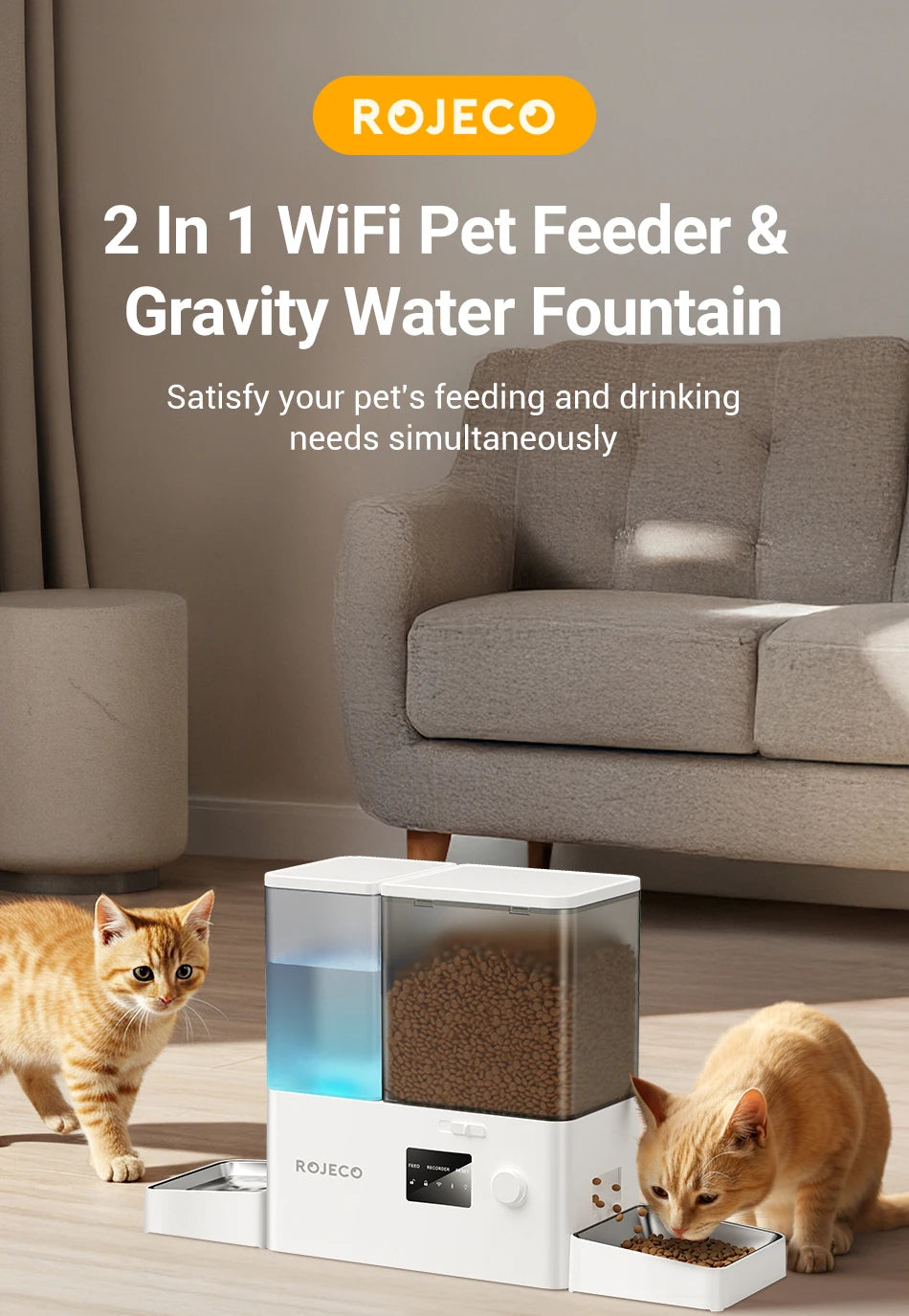 2-in-1 Automatic Pet Feeder & Water Fountain — 8.5L WiFi Smart Dispenser for Cats & Dogs