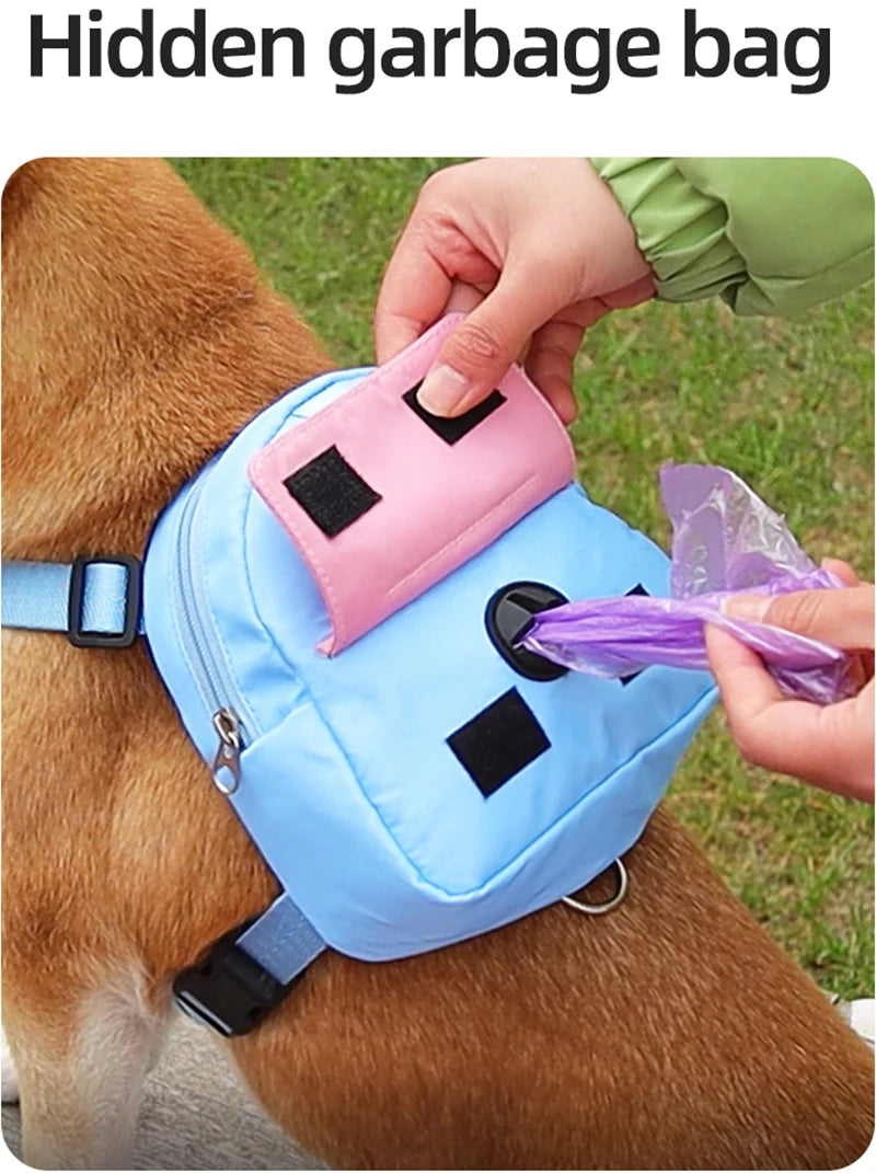 Adjustable Dog Harness with Snack Bag Backpack