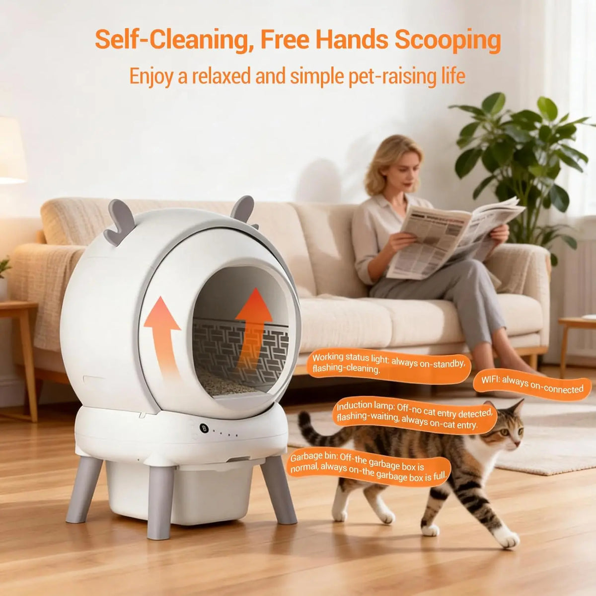 65L Self-Cleaning Cat Litter Box | 9 Safety Sensors | Triple Odour Control | App & UK Plug