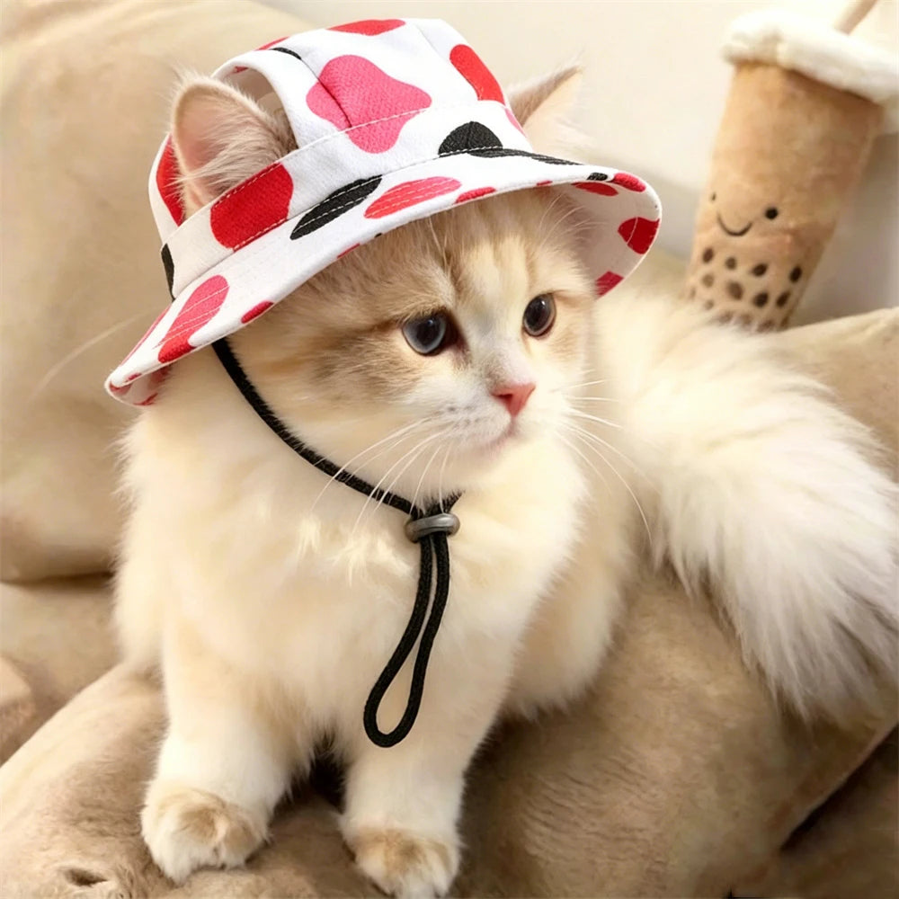 Striped Canvas Pet Sun Hat for Cats & Small Dogs