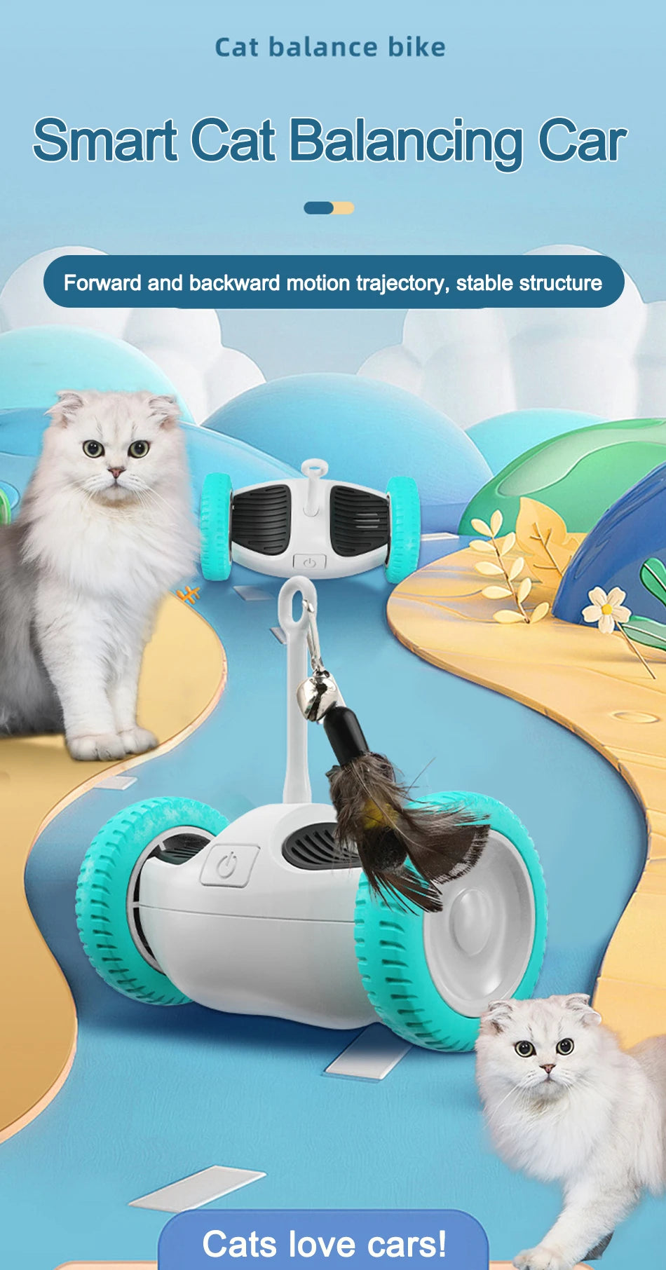 Jouet interactif intelligent pour chat - Voiture à équilibrage automatique avec plumeau pour jeu d'intérieur