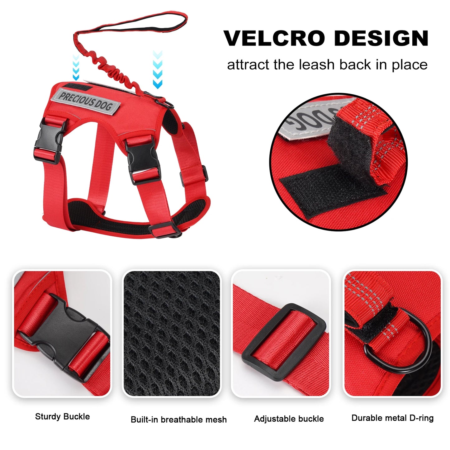 Reflective Emotional Support Dog Vest Harness with Handle & Lead — Easy On/Off for Large Dogs