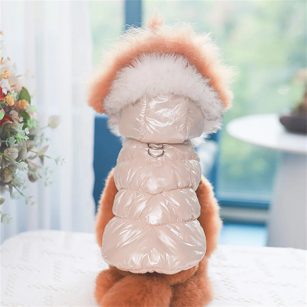 Winter Down & Fleece Dog Coat with Fur Collar for Small Dogs