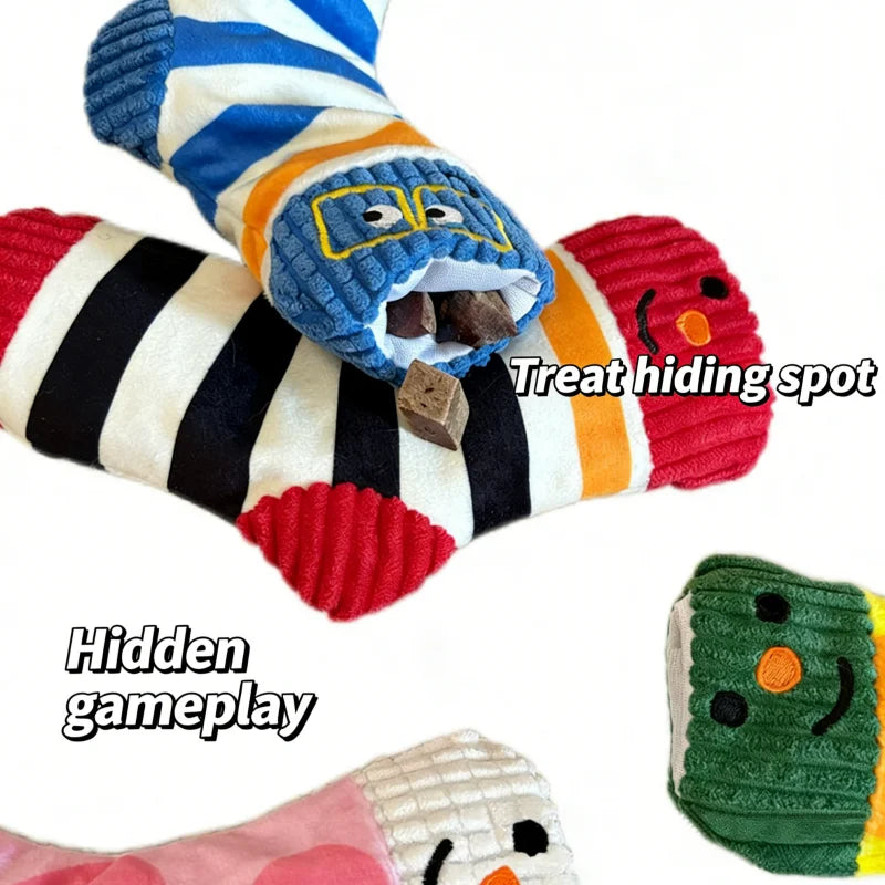 Plush Squeaky Sock Dog Toy with Sniff & Hide Feature