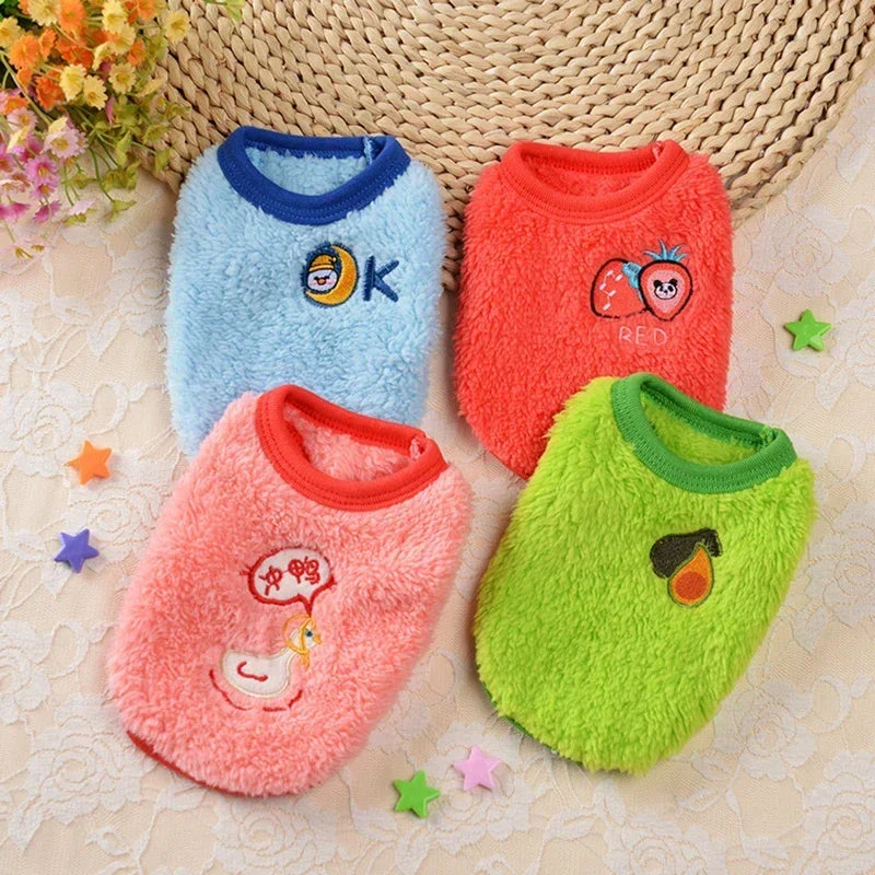 Cartoon Print Plush Vest for Small Animals & Kittens