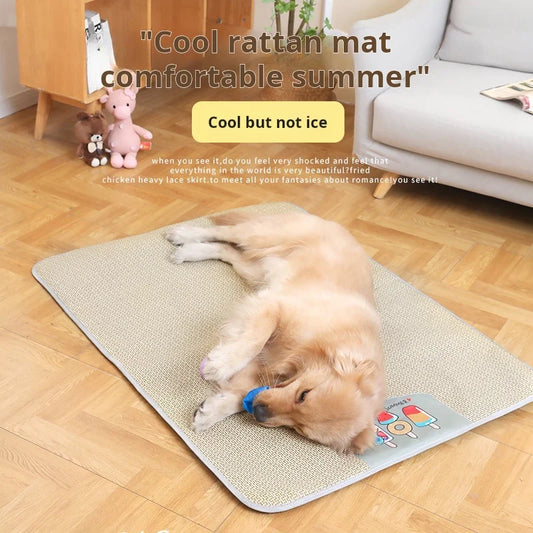 Summer Cooling Mat - Oversized Breathable Bamboo Rattan Pet Mat