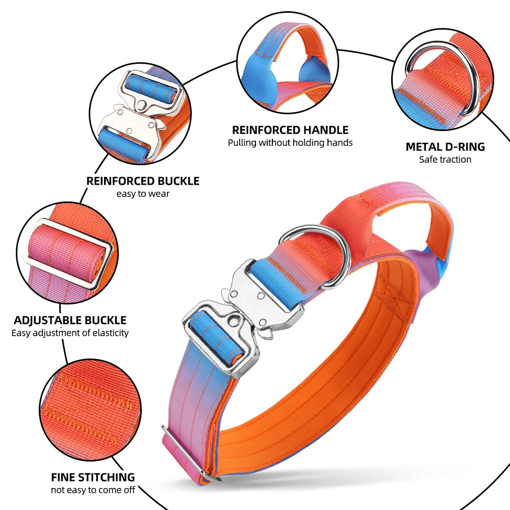 Wide Padded Dog Collar with Handle | Gradient Design for Large Dogs