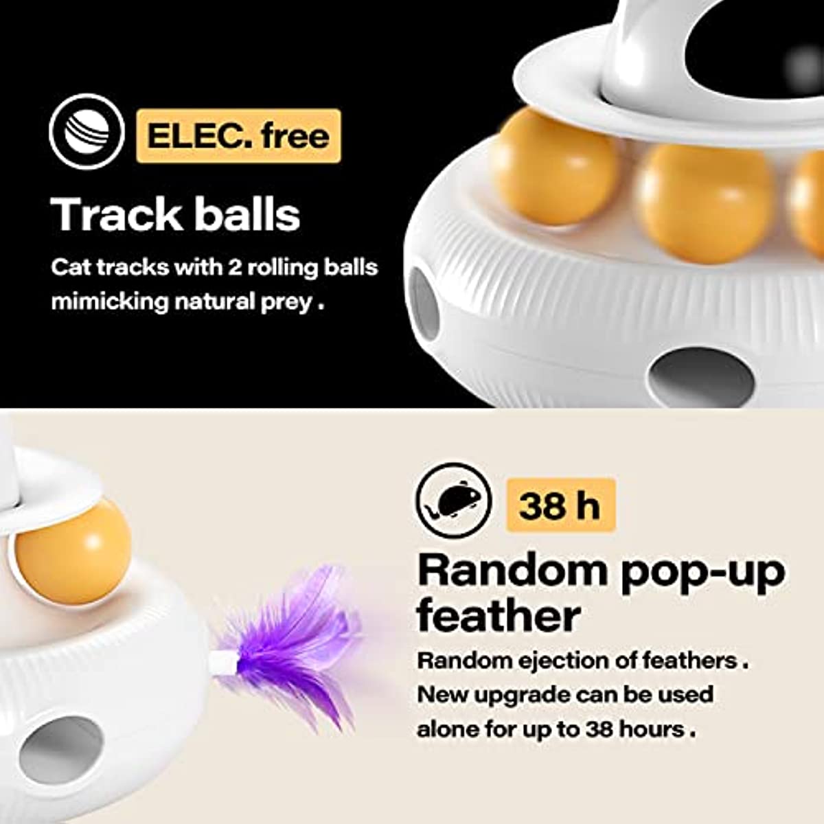 Jouet interactif pour chat 4 en 1, rechargeable par USB, avec plumeau et balle