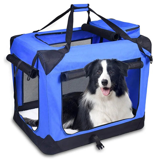 Foldable Soft Pet Crate & Travel Carrier with Mat — 3 Doors