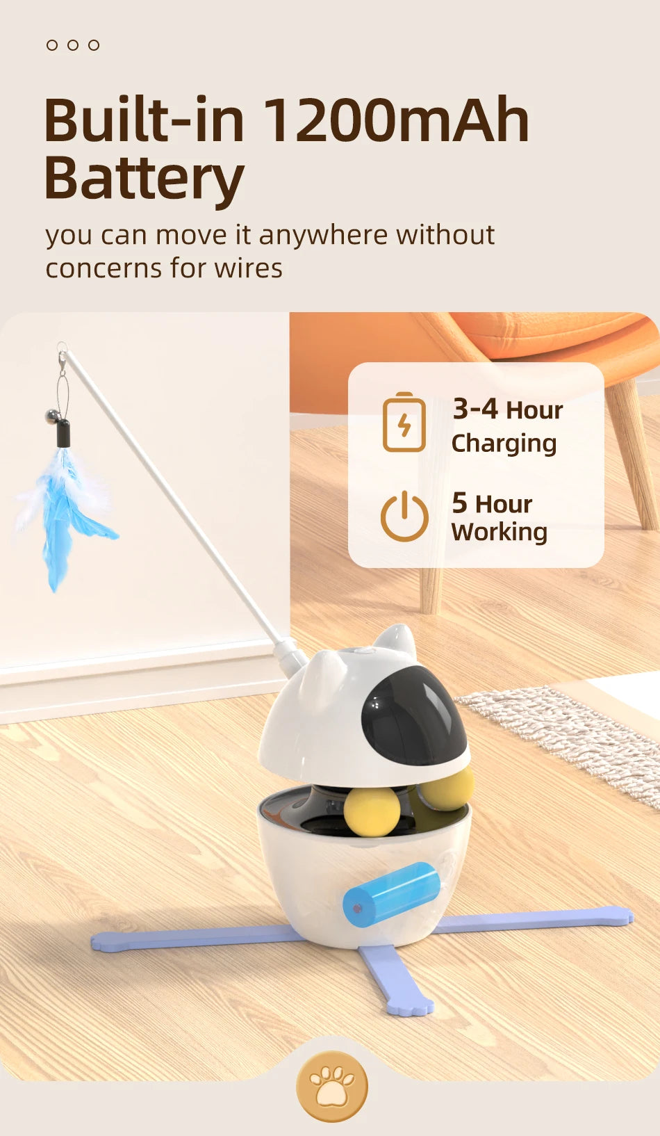 3-in-1 Smart Cat Toy with 360° Laser & 3 Replacement Feather Teasers