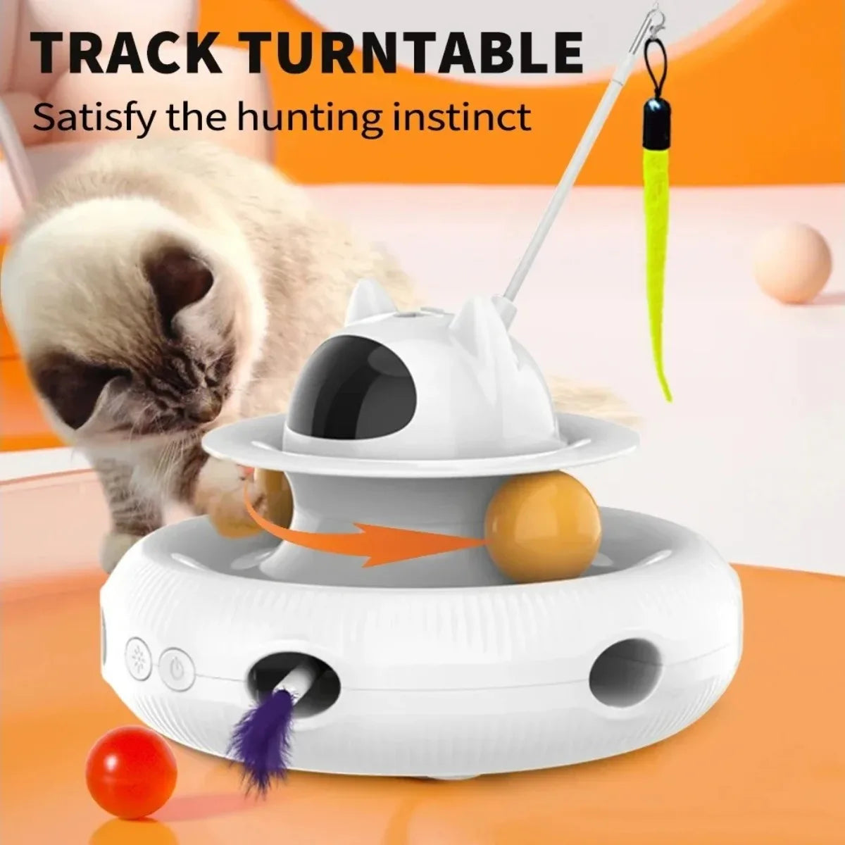 Jouet interactif intelligent 4-en-1 pour chat avec laser, plumes et balles de piste