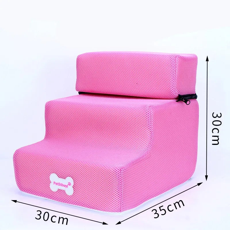 Anti-Slip Pet Stairs with Removable Washable Cover – 2 or 3 Step Ramp for Dogs & Cats