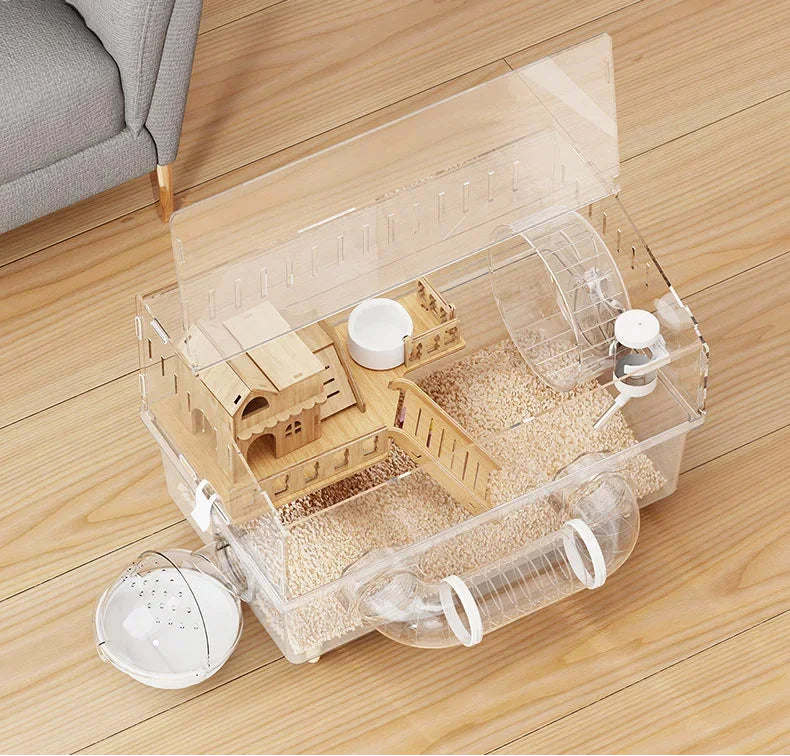 Large Transparent Hamster Cage – Luxury Villa Habitat Full Set for Small Rodents