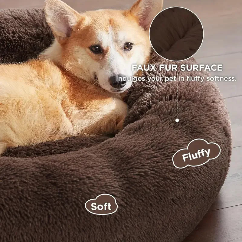 Round Plush Pet Bed — Washable Warm Basket for Dogs & Cats, 6 Sizes