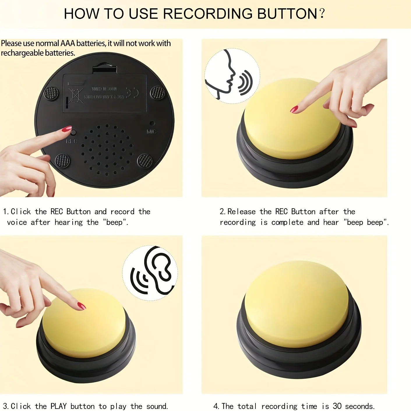 Boutons de communication pour animaux de compagnie - 4 buzzers enregistreurs vocaux pour chiens