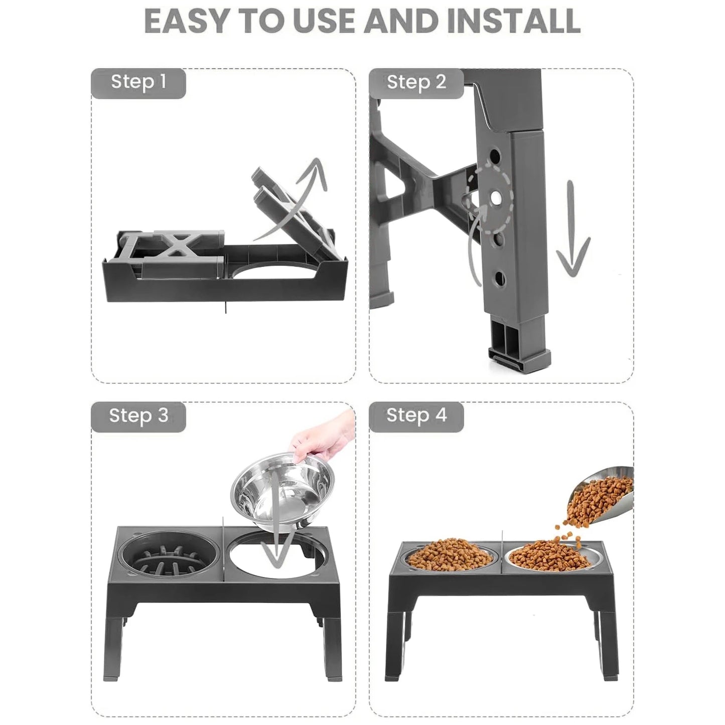 Adjustable Elevated Dog Feeder with Stainless Steel Bowls – 5 Heights