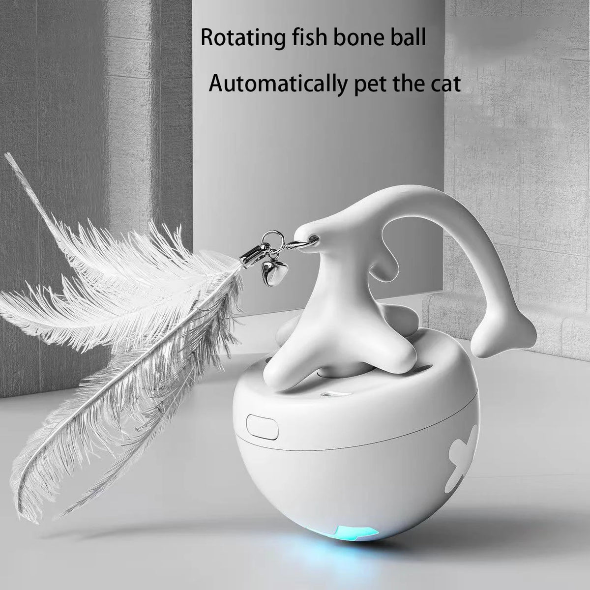 USB Electric Fish Bone Rolling Ball Cat Toy with Replaceable Feathers