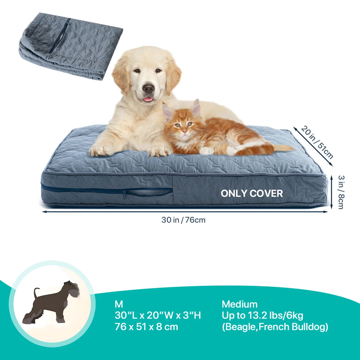 Orthopedic Dog Bed Washable Cover — Multi-Needle Quilted Foam Mat for Large Dogs & Crates