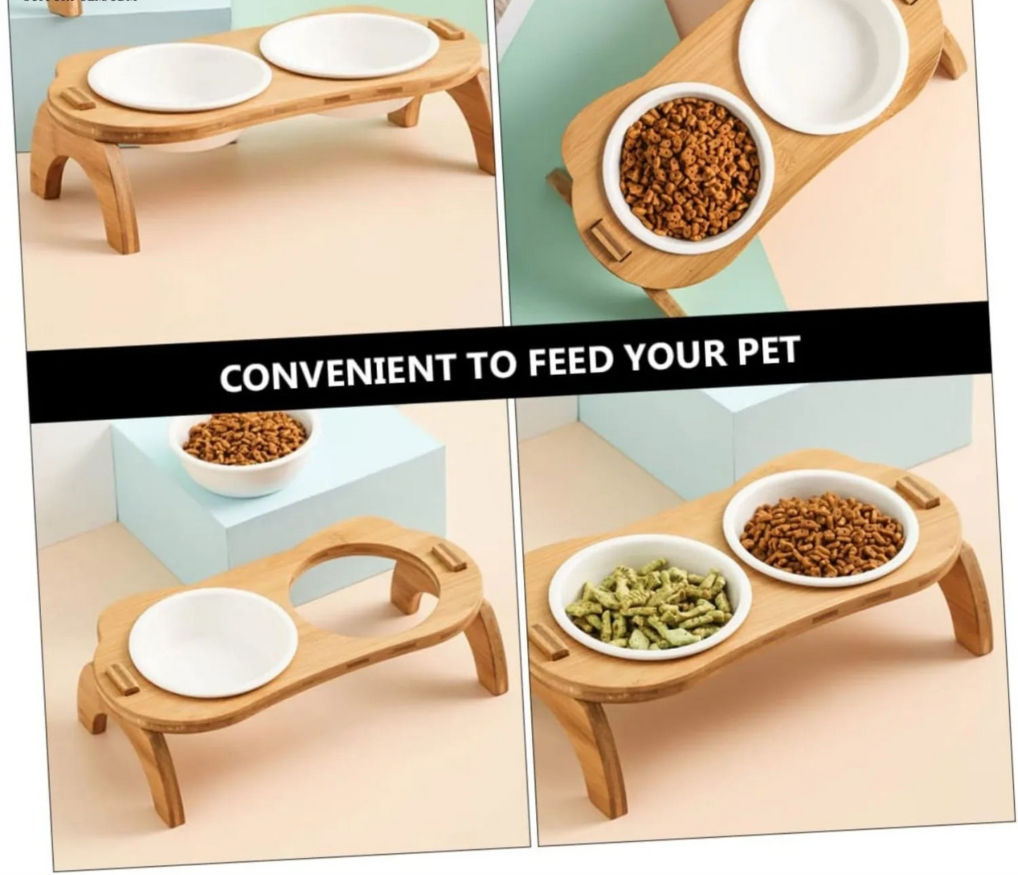 Raised Cat Bowl Set with Tilted Stand