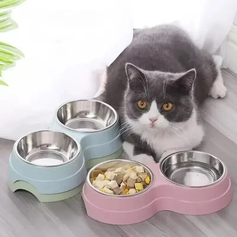 Double Stainless Steel Pet Bowl with Raised Stand – For Dogs & Cats
