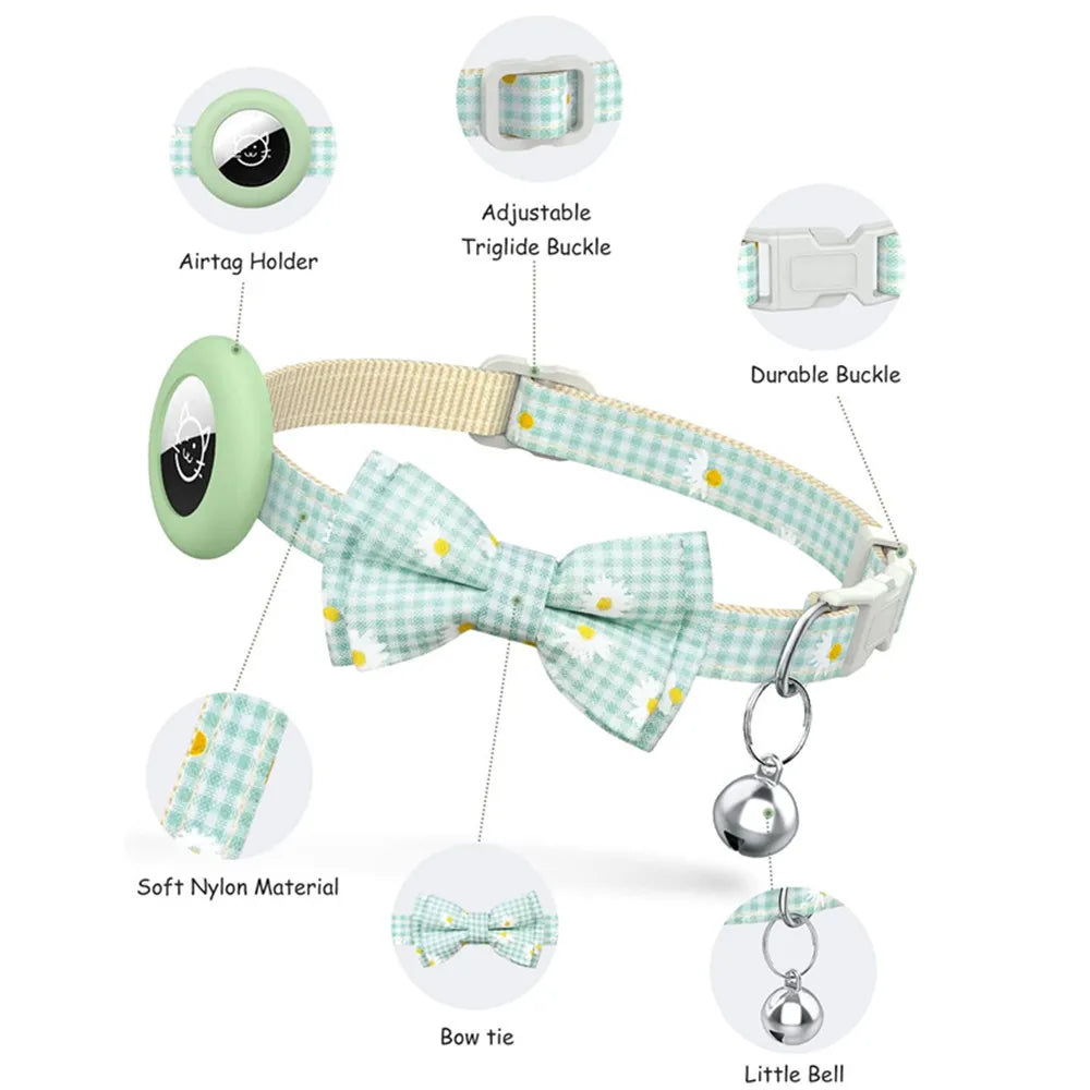 Collier de chat à dégagement rapide avec support AirTag et clochette