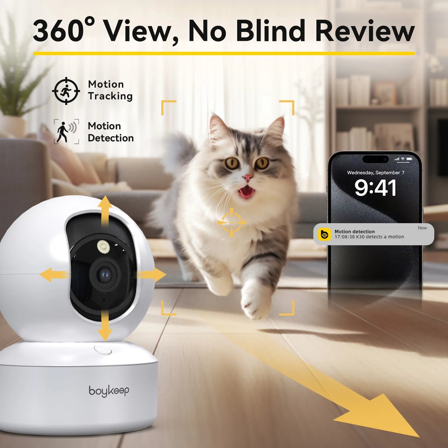 2K Indoor WiFi Pet Camera — 360° Pan & Tilt with Night Vision & 2-Way Audio