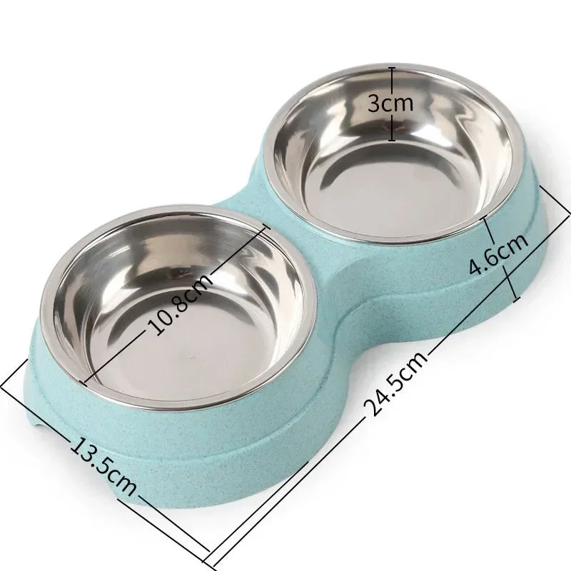 Double Stainless Steel Pet Bowl with Raised Stand – For Dogs & Cats