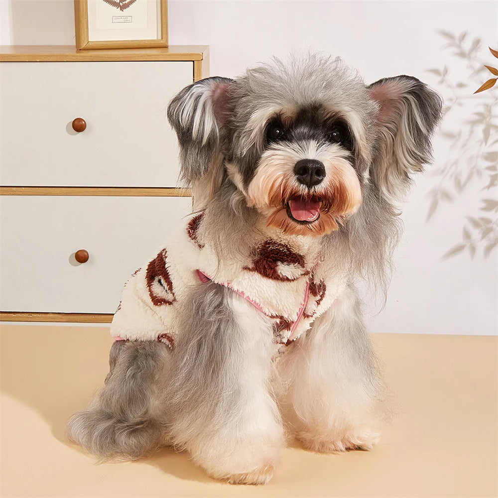 Cartoon Print Plush Vest for Small Dogs & Cats | Autumn Winter
