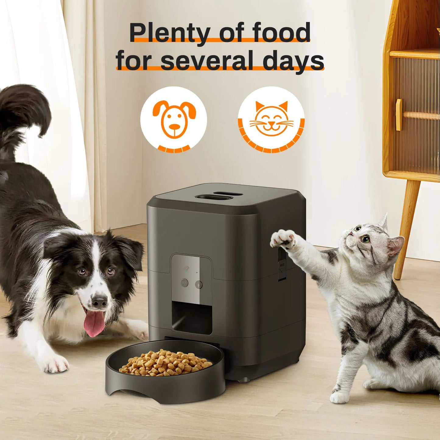 Tuya APP controls the cat feeder,only supports 2.4G network, can only be powered by USB, has no screen display smart pet feeder