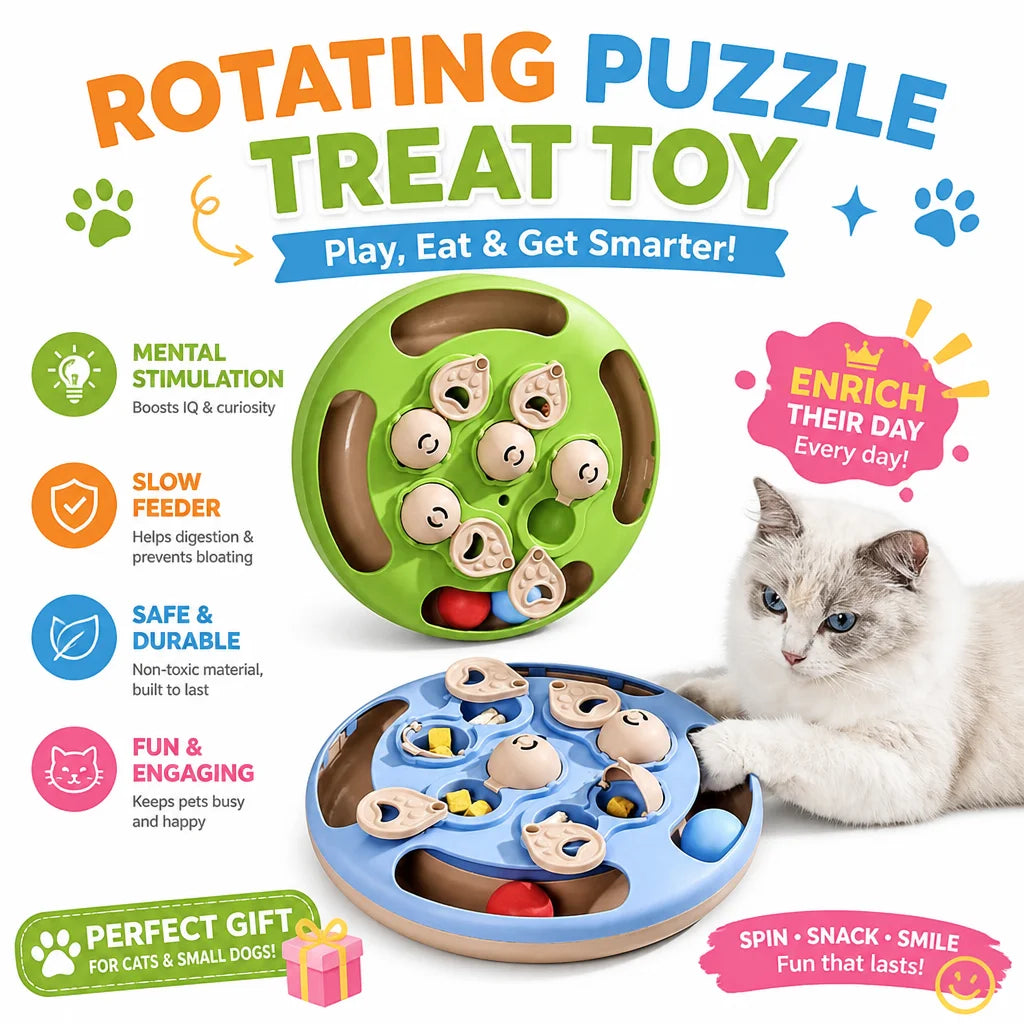 Cat Turntable Puzzle Toy – Rolling Ball Treat Dispenser for Indoor Cats