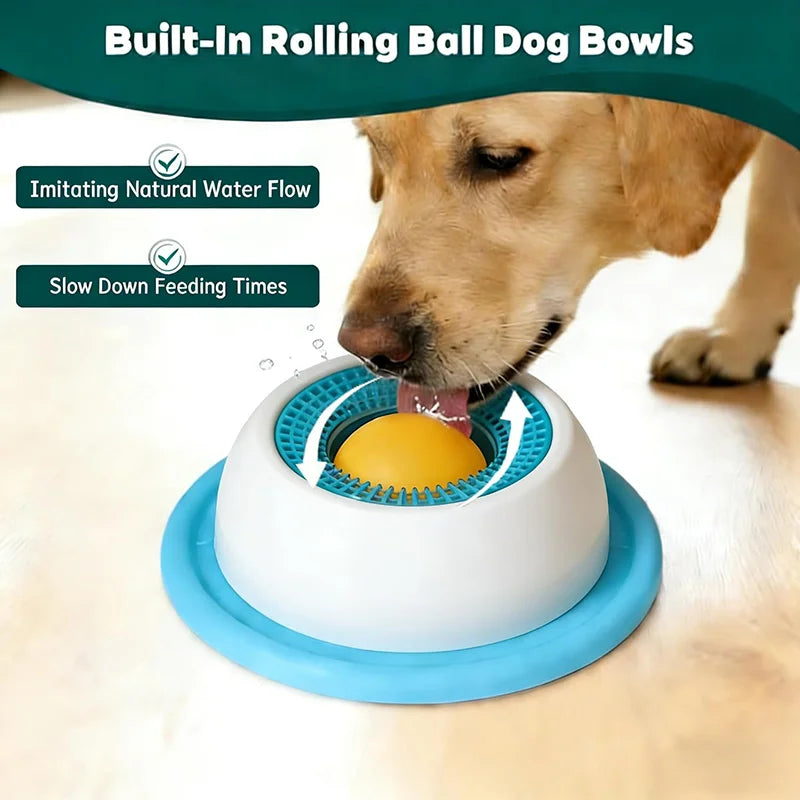 Slow Feeder Lick Bowl with Rolling Ball for Dogs & Cats