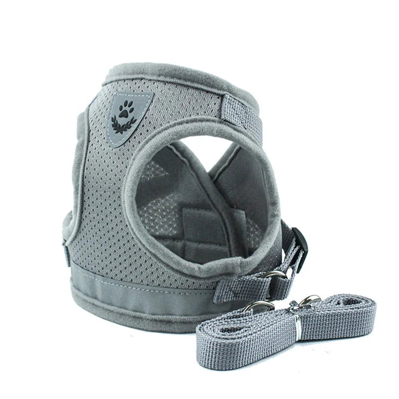 Adjustable Mesh & Plaid Cat Harness and Leash Set