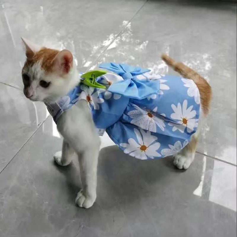 Fruit & Floral Print Bow Dress for Cats & Small Dogs