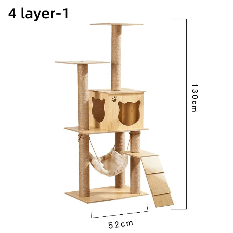 Multi-Level Wooden Cat Tree with Sisal Scratching Posts