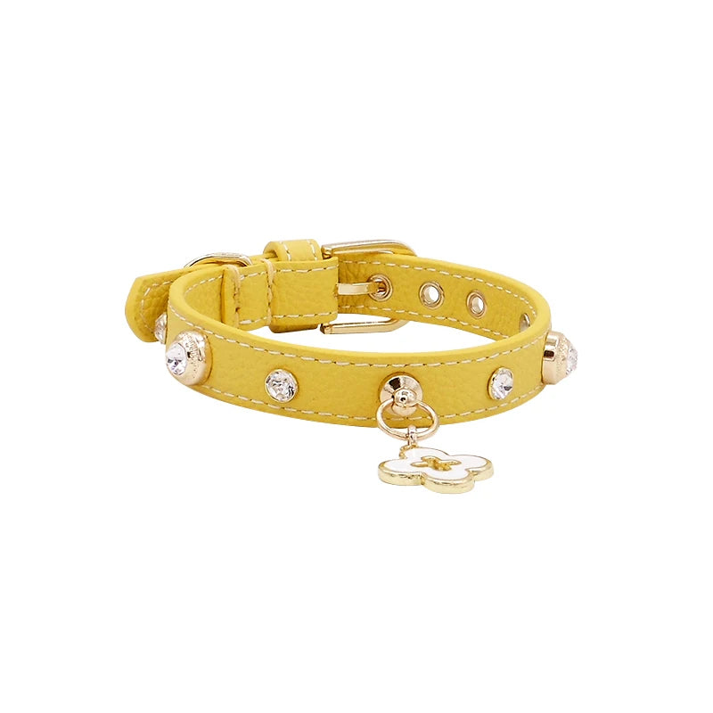 Rhinestone Genuine Leather Dog & Cat Collar