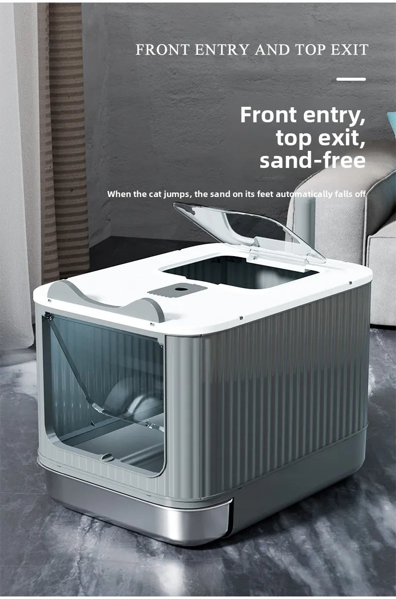 XXL Stainless Steel Enclosed Self-Cleaning Cat Litter Box — Anti-Splash Drawer in White, Yellow & Pink